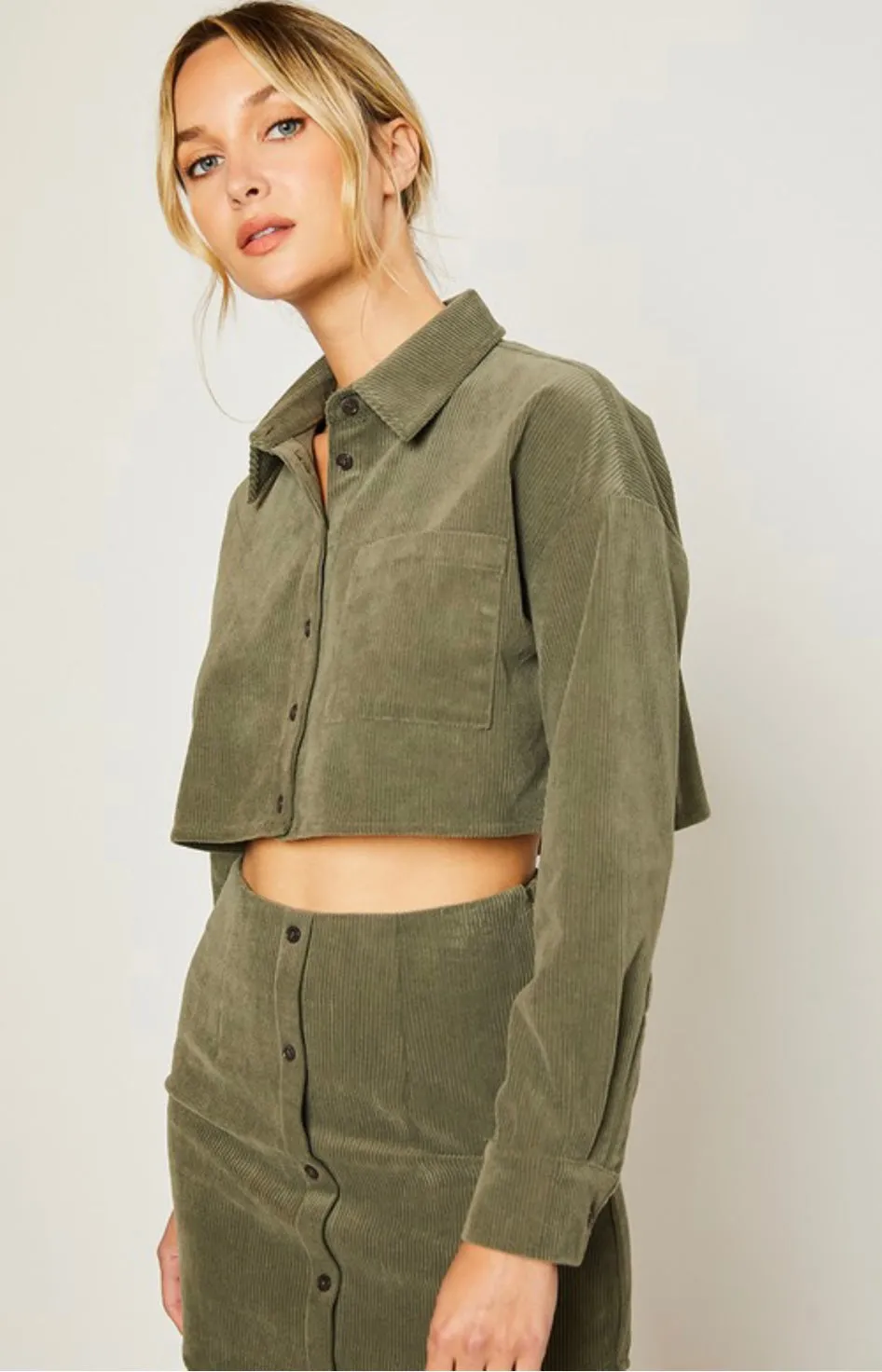 Olive Corduroy Cropped Top