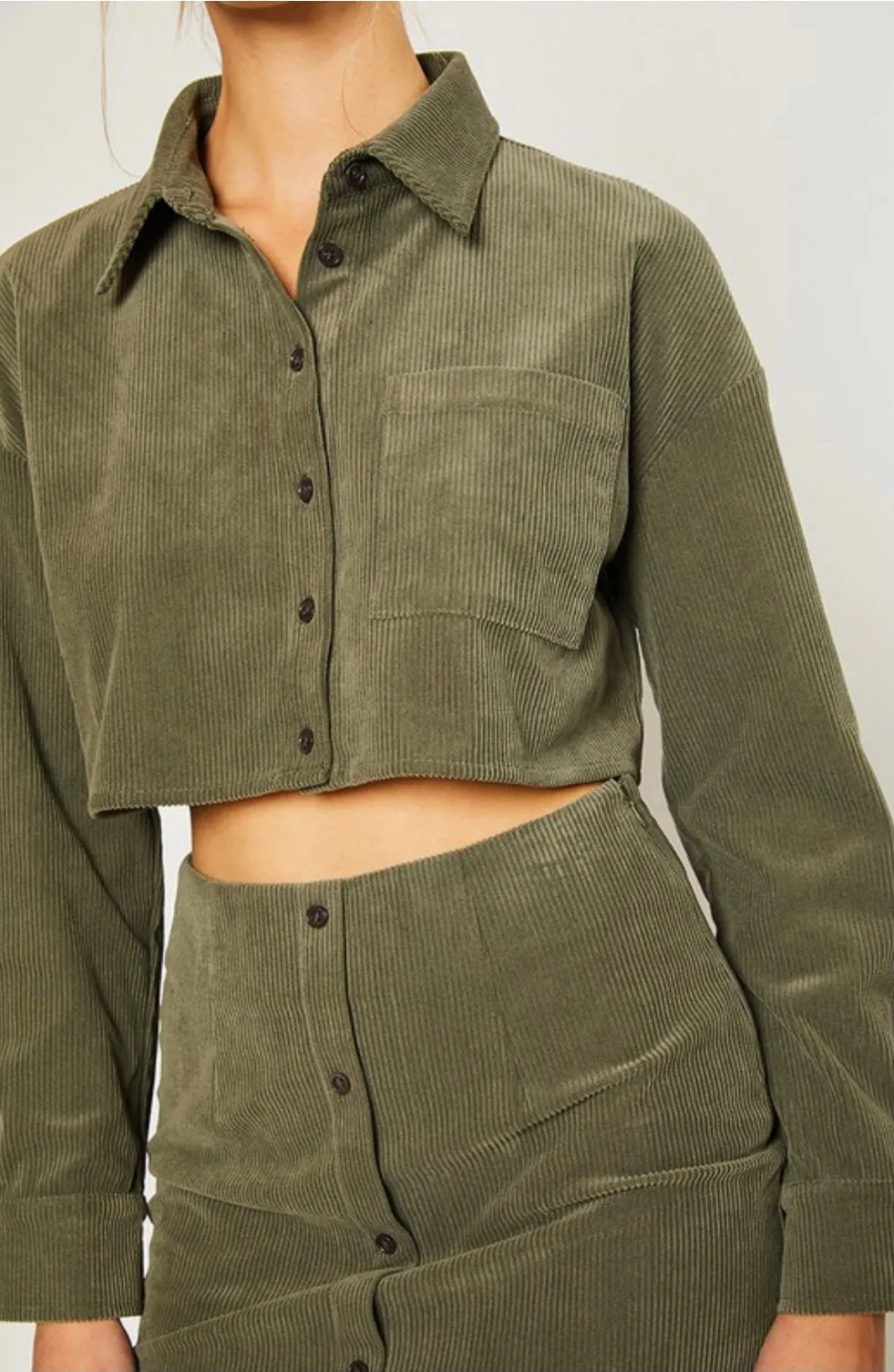 Olive Corduroy Cropped Top