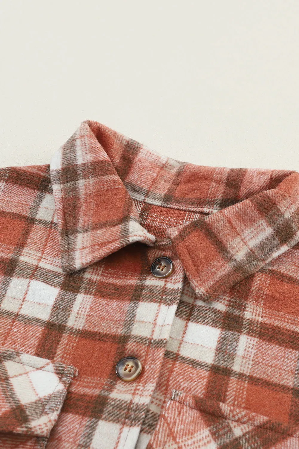 Orange Plaid Button-Up Flap Pocket Cropped Jacket