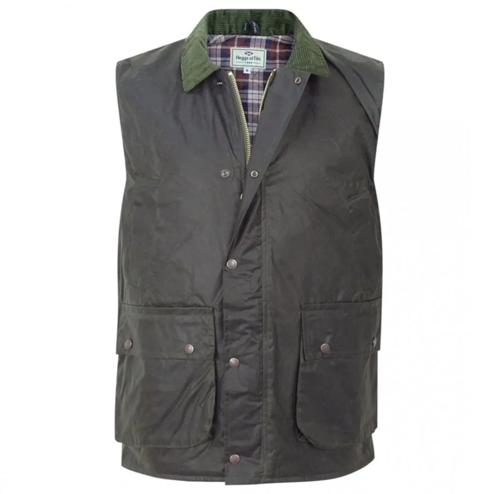 Padded Waxed Waistcoat Olive by Hoggs of Fife