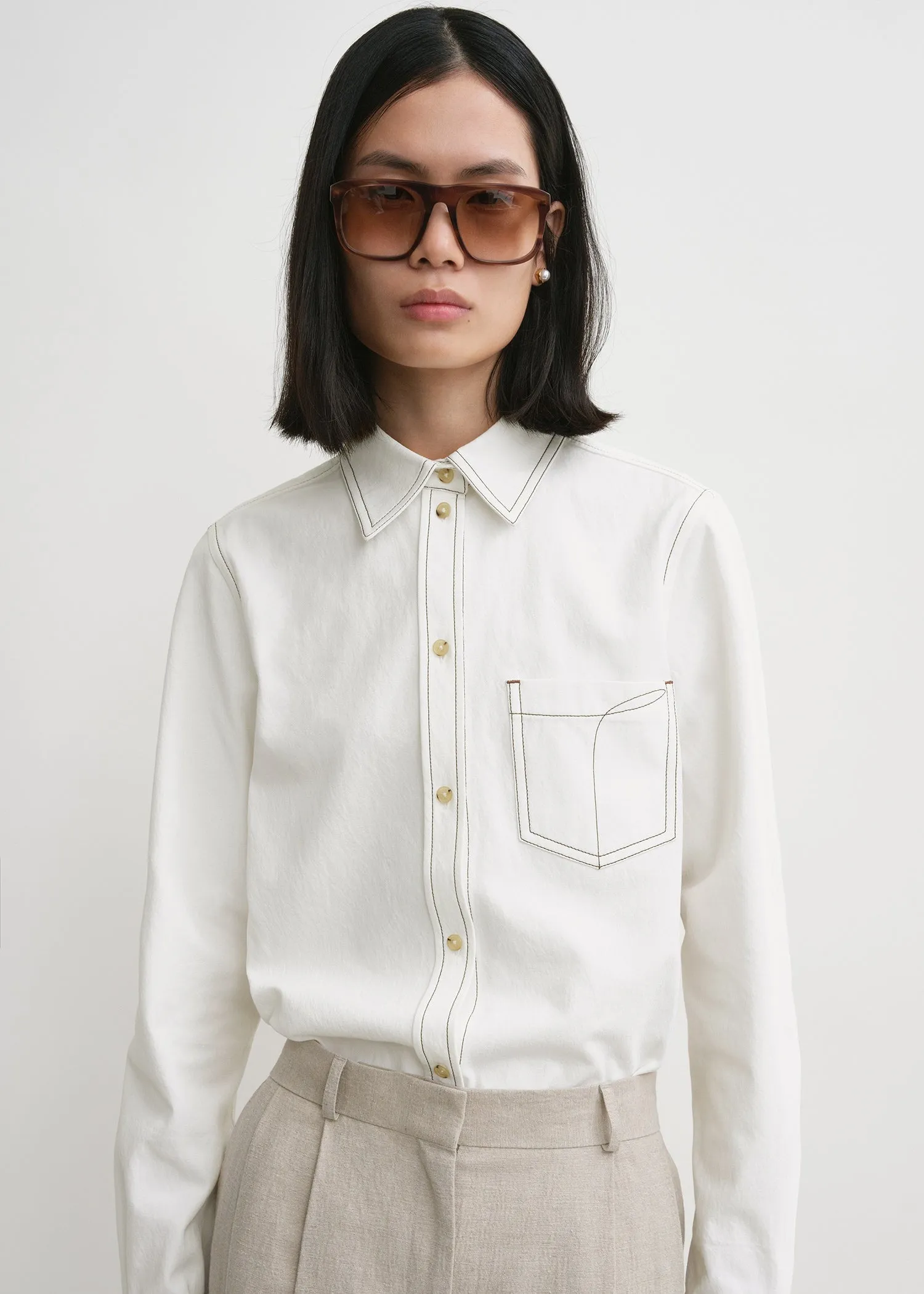 Petite tumbled cotton shirt white