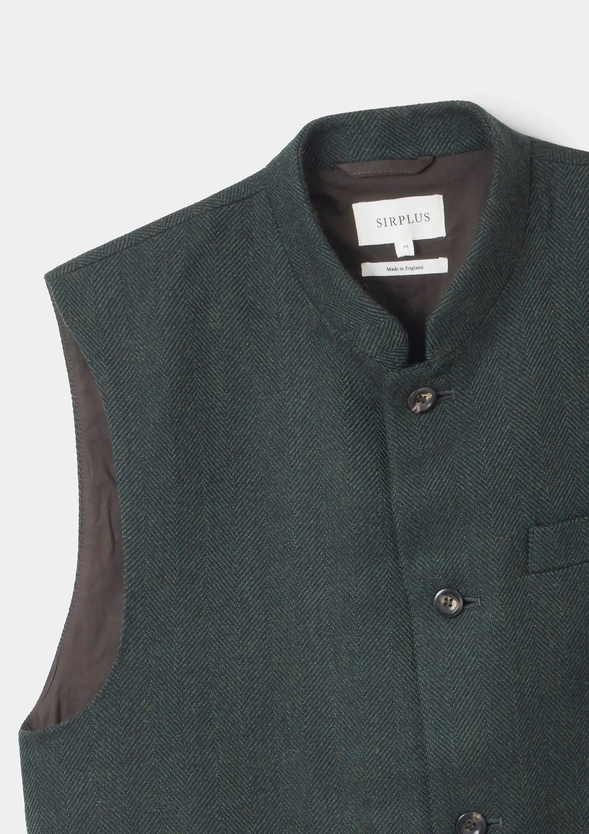 Pine Green Herringbone Nehru Waistcoat