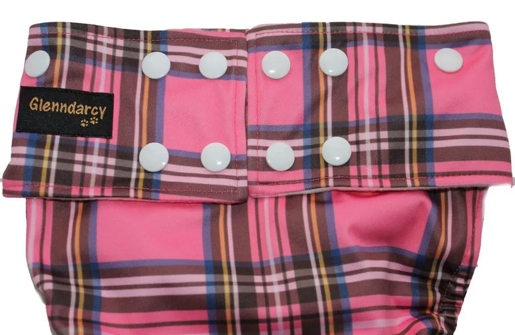 Pink Tartan Female Dog Nappy - Poppers fastening