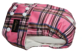 Pink Tartan Female Dog Nappy - Poppers fastening