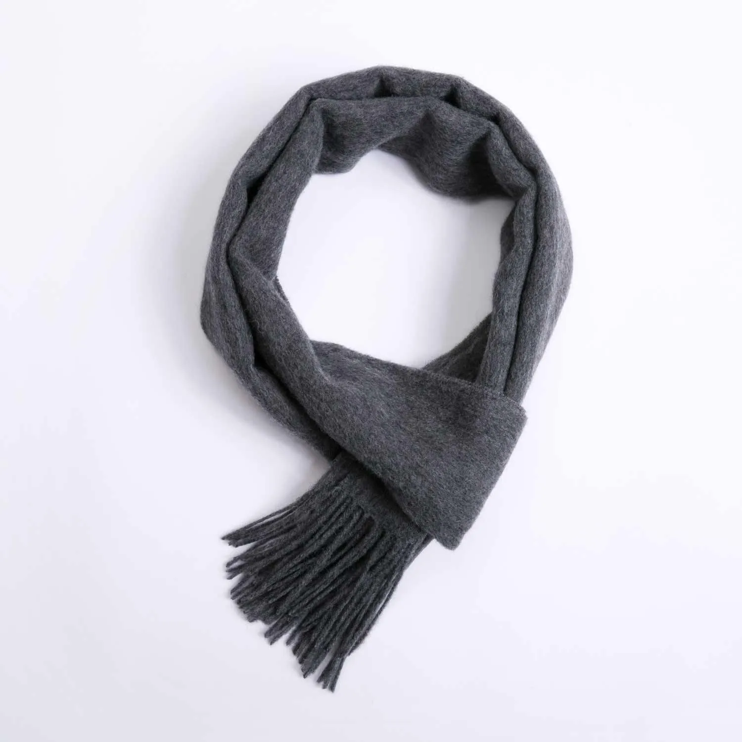 POSH FLEECE Pure Wool Scarf with Fringe Grey