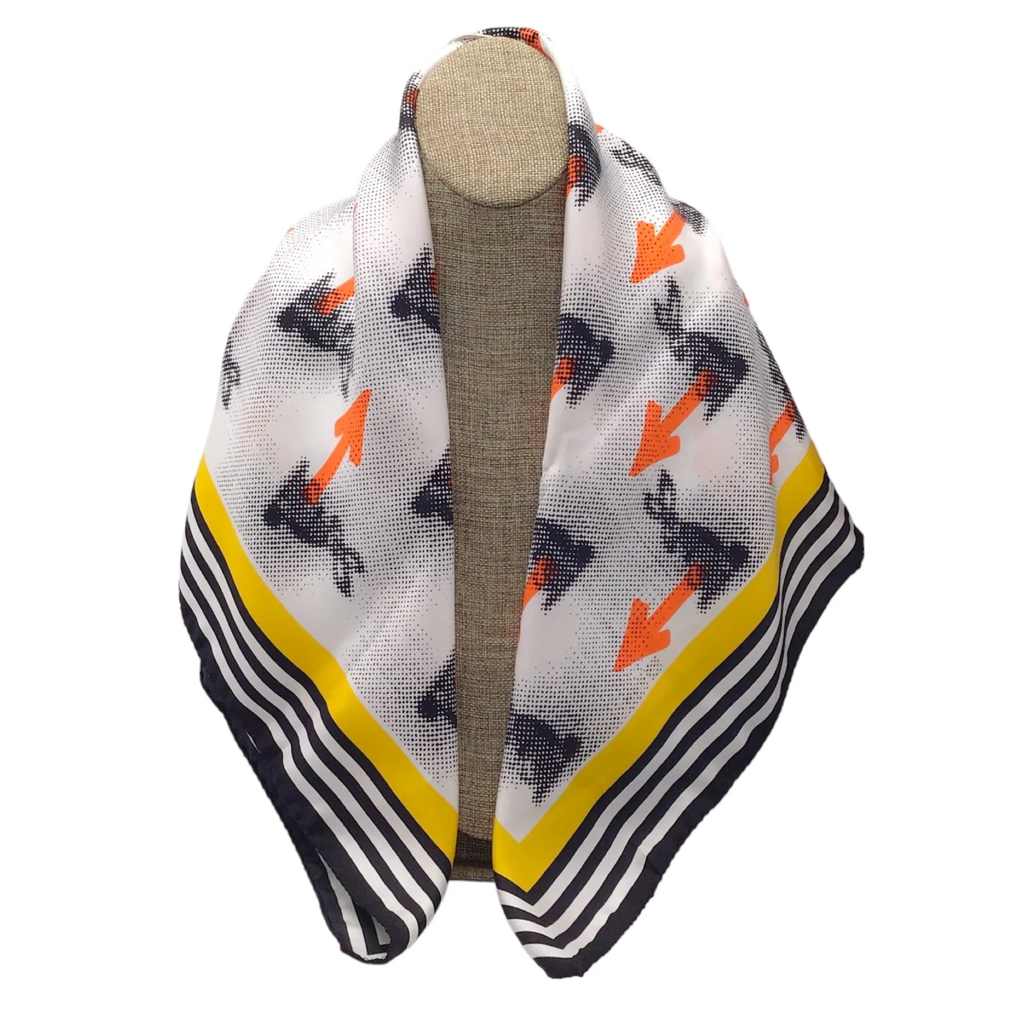 Prada White / Yellow / Orange / Black 2015 Bunny Arrow Print Square Silk Scarf