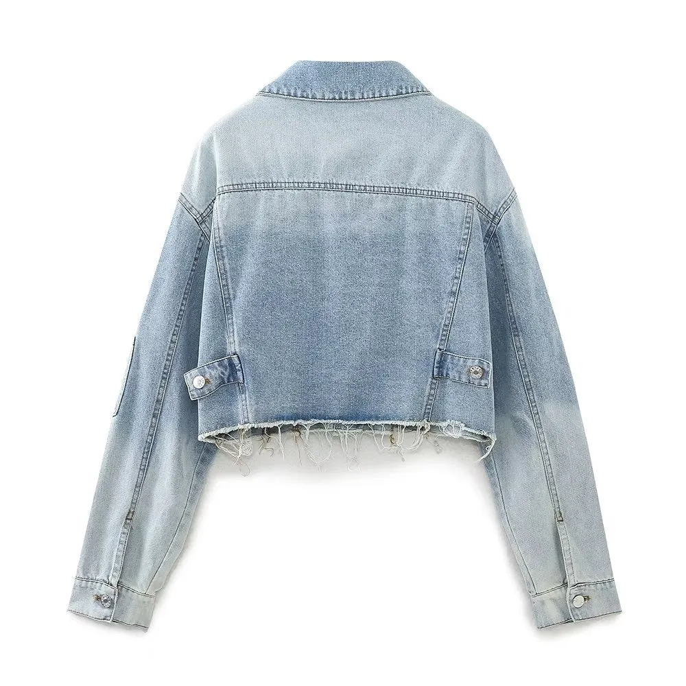 Pre Order:  Frayed Hem Denim Short Jacket