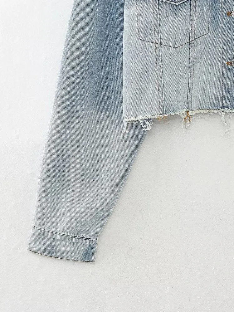 Pre Order:  Frayed Hem Denim Short Jacket