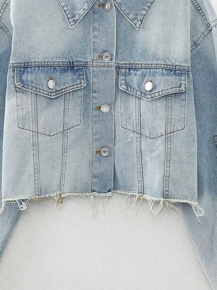 Pre Order:  Frayed Hem Denim Short Jacket