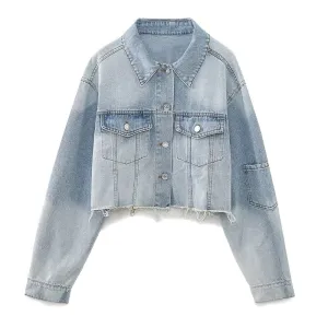 Pre Order:  Frayed Hem Denim Short Jacket