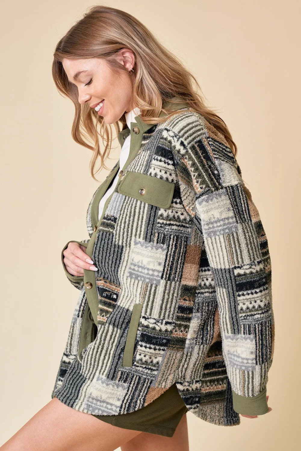 Printed Soft Fleece Sherpa Shacket