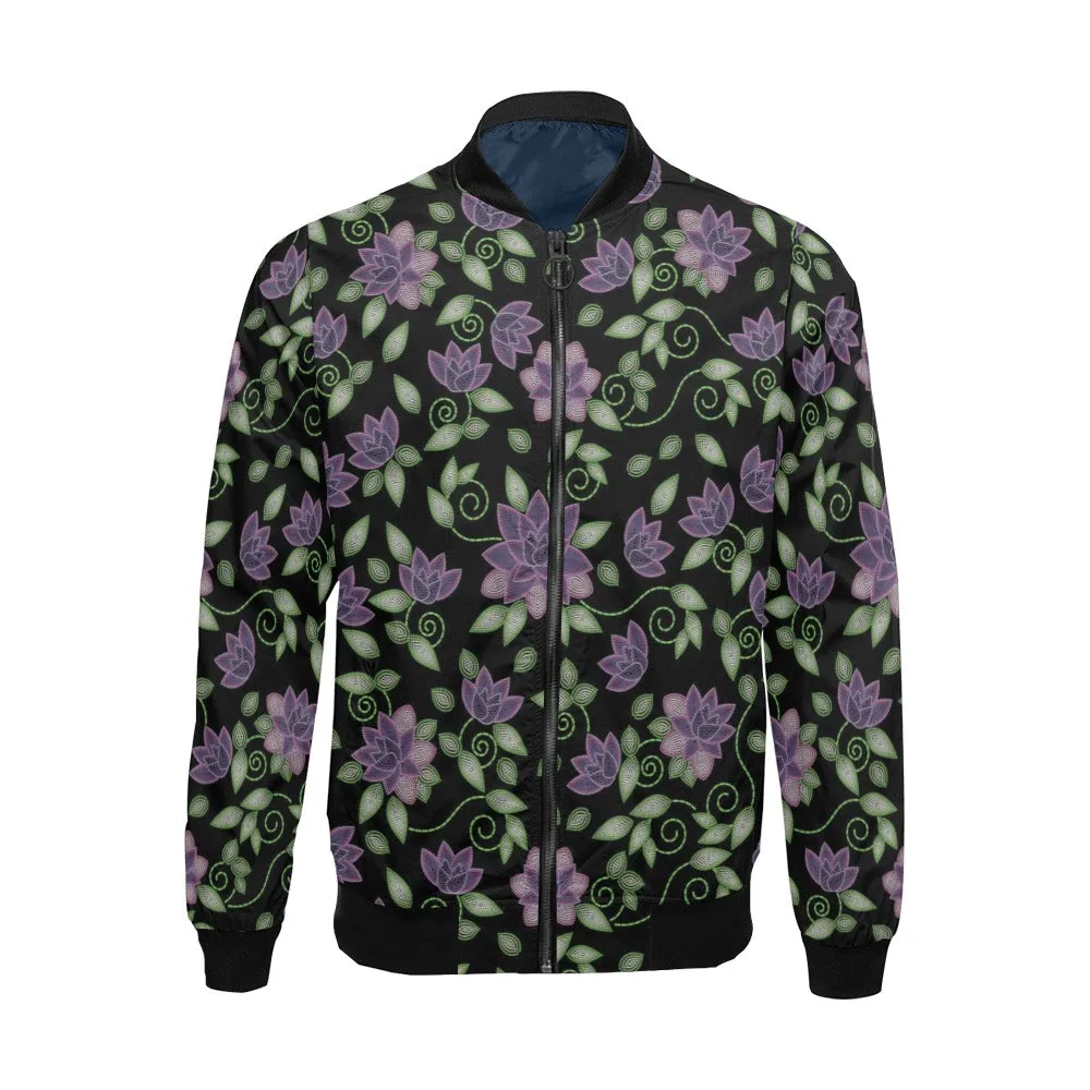 Purple Beaded Rose Bomber Jacket for Men