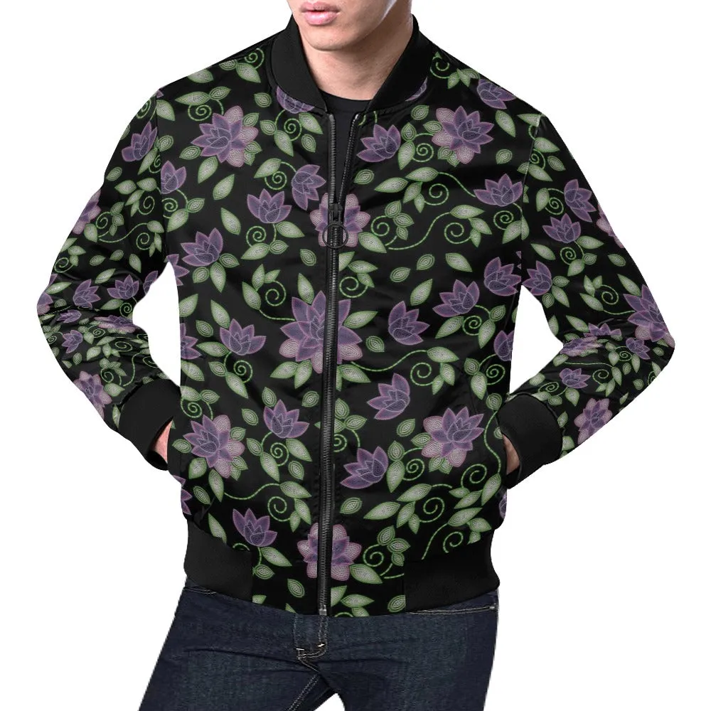 Purple Beaded Rose Bomber Jacket for Men