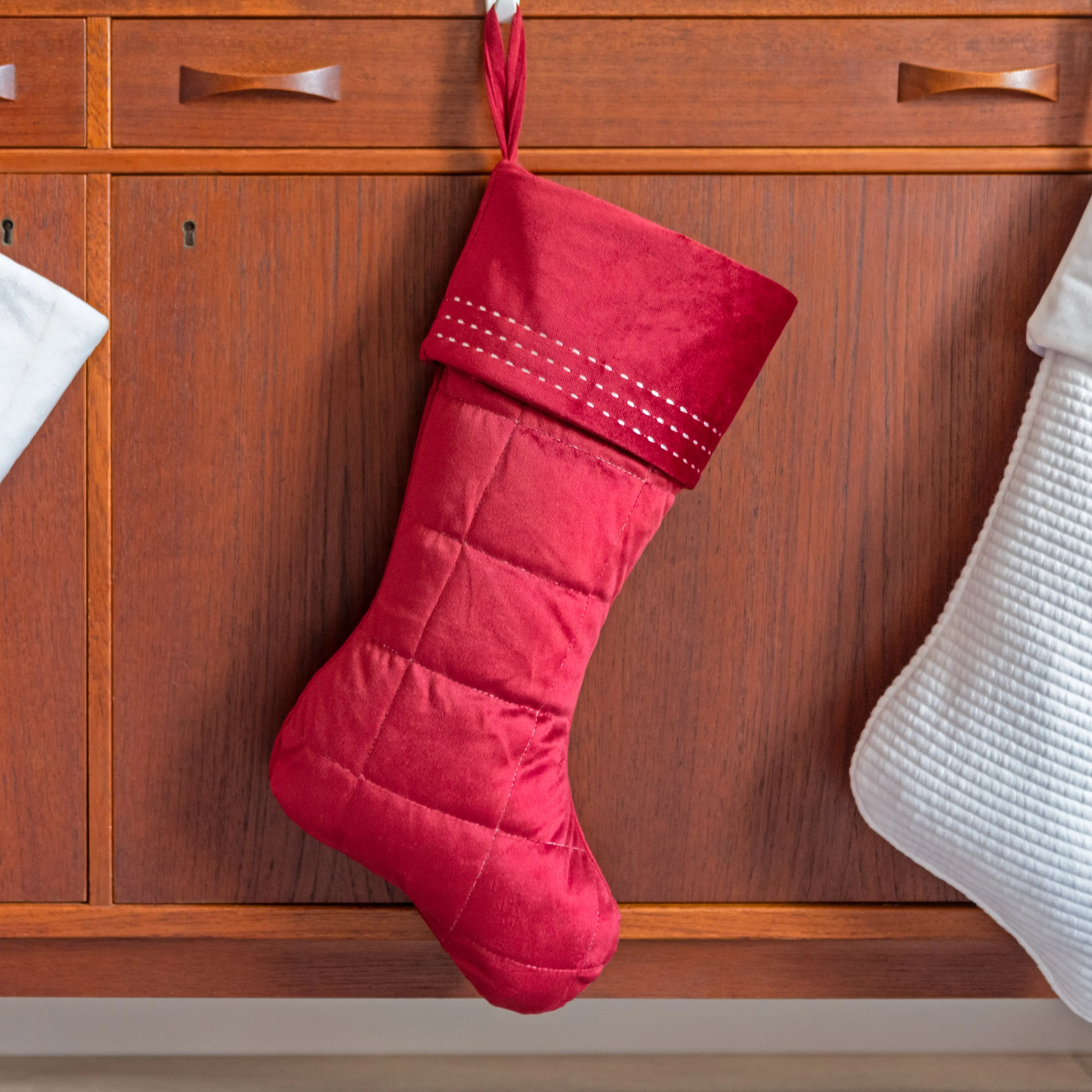 Quilted Velvet Christmas Stocking with Pick-Stitch Detail