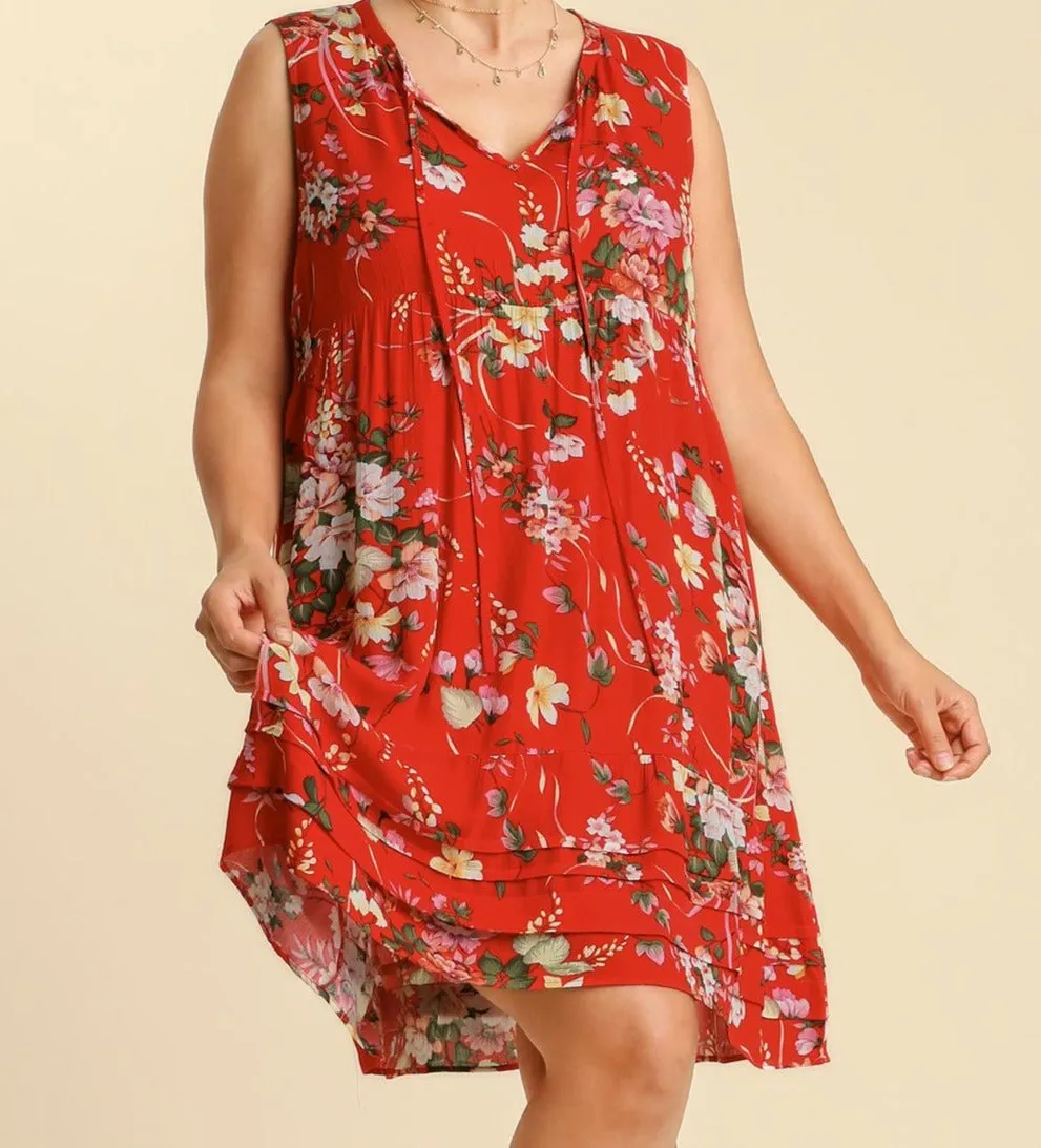 Red Floral Tank Dress