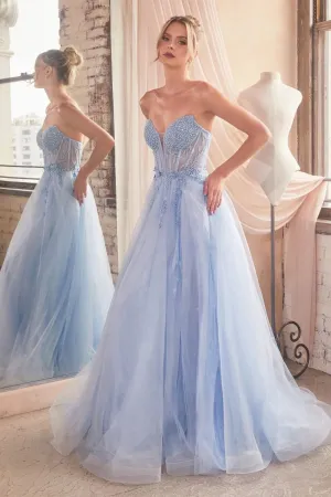 Reign Prom Dress Strapless Layered Tulle Ballgown 740230TRR-LightBlue  Cinderella Divine CD0230  LaDivine CD0230