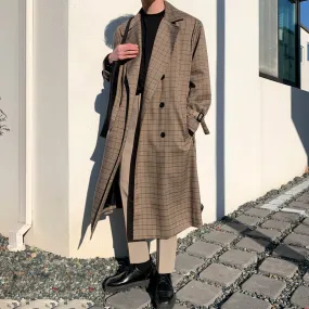 Retro Plaid Mid Length Trench Coat