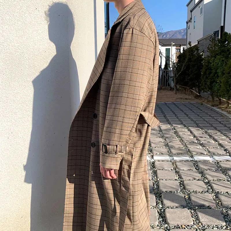 Retro Plaid Mid Length Trench Coat