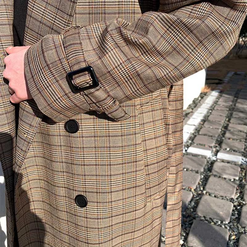 Retro Plaid Mid Length Trench Coat