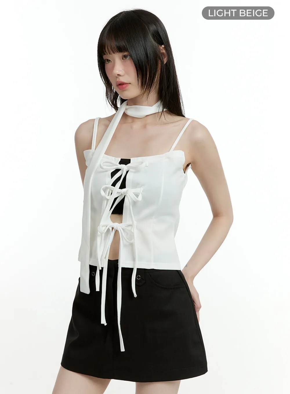 Ribbon Strap Sleeveless Top with Scarf CL426