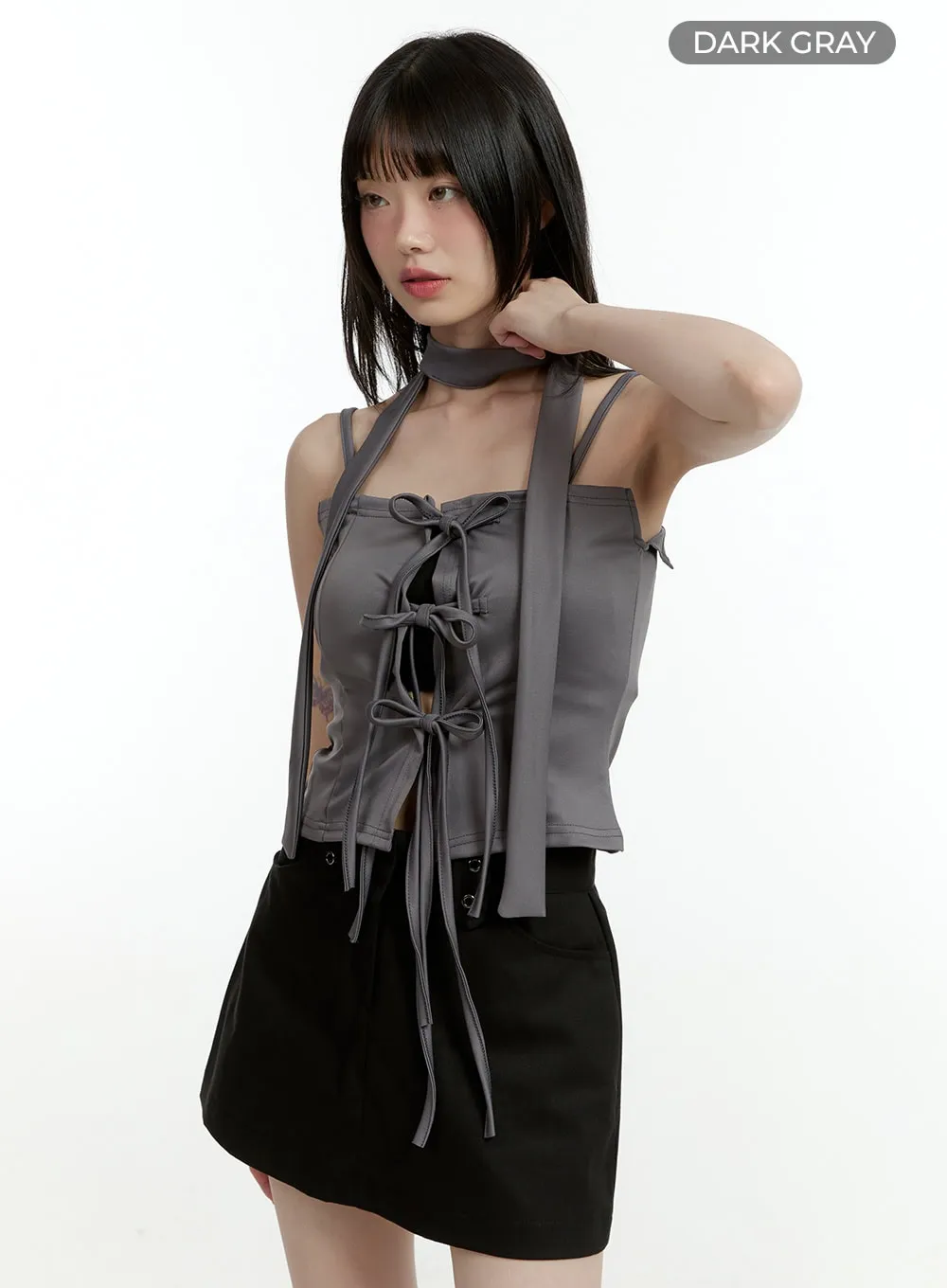 Ribbon Strap Sleeveless Top with Scarf CL426