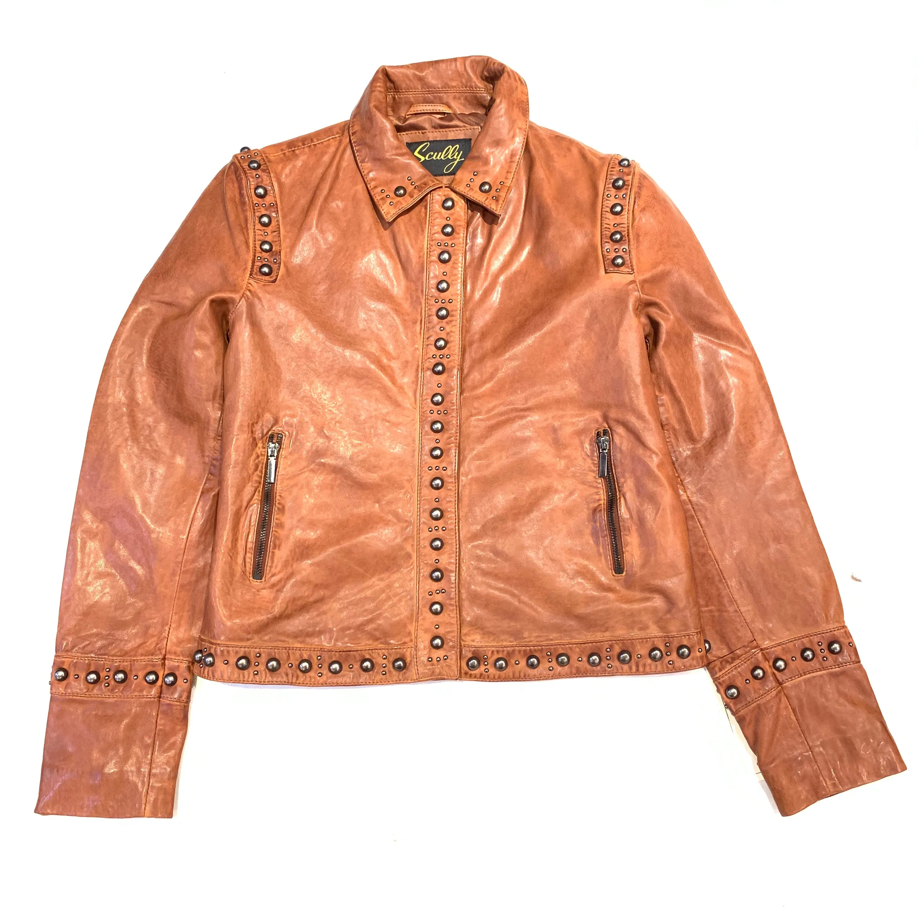 Scully Ladies Mahogany Brown Studded Leather Jacket