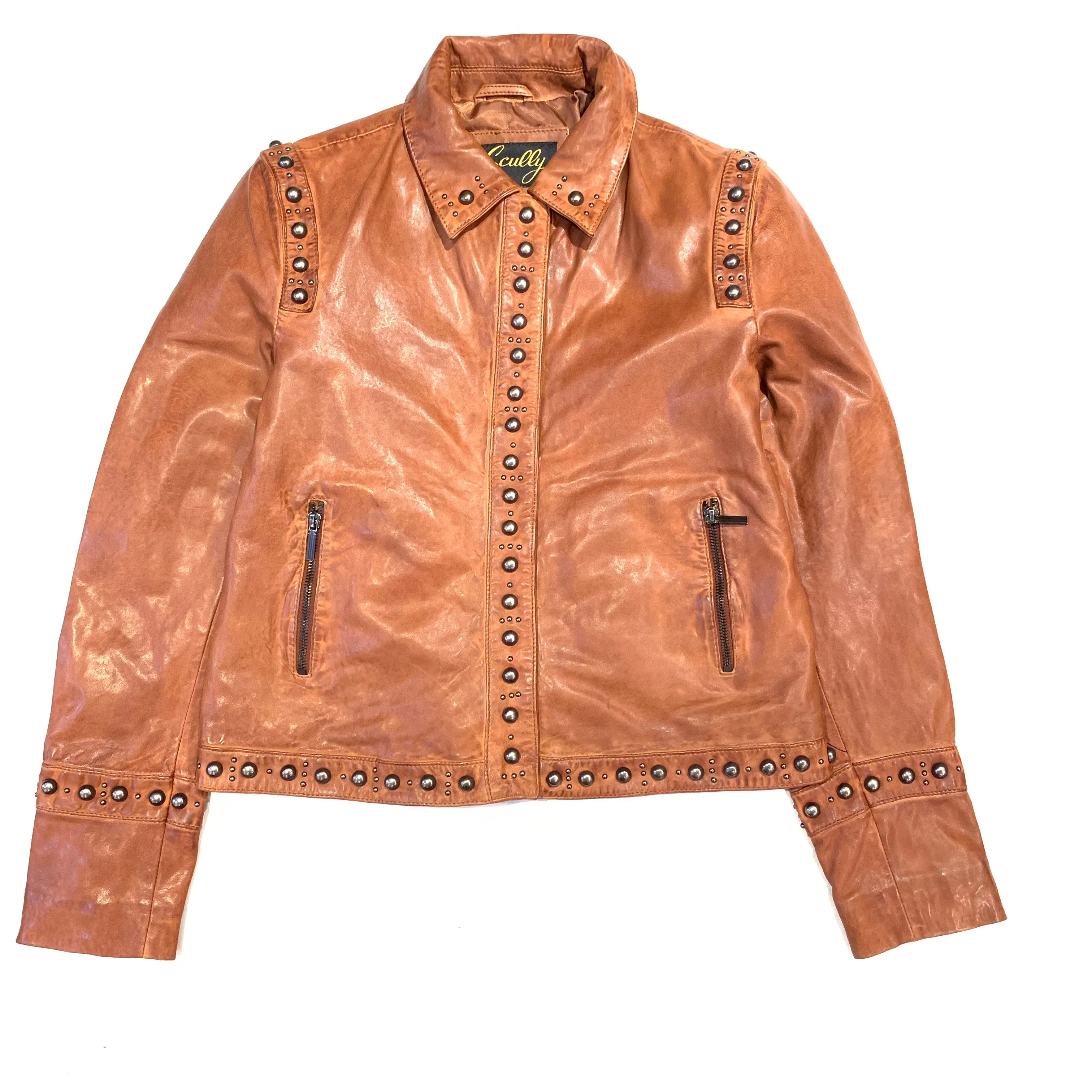 Scully Ladies Mahogany Brown Studded Leather Jacket