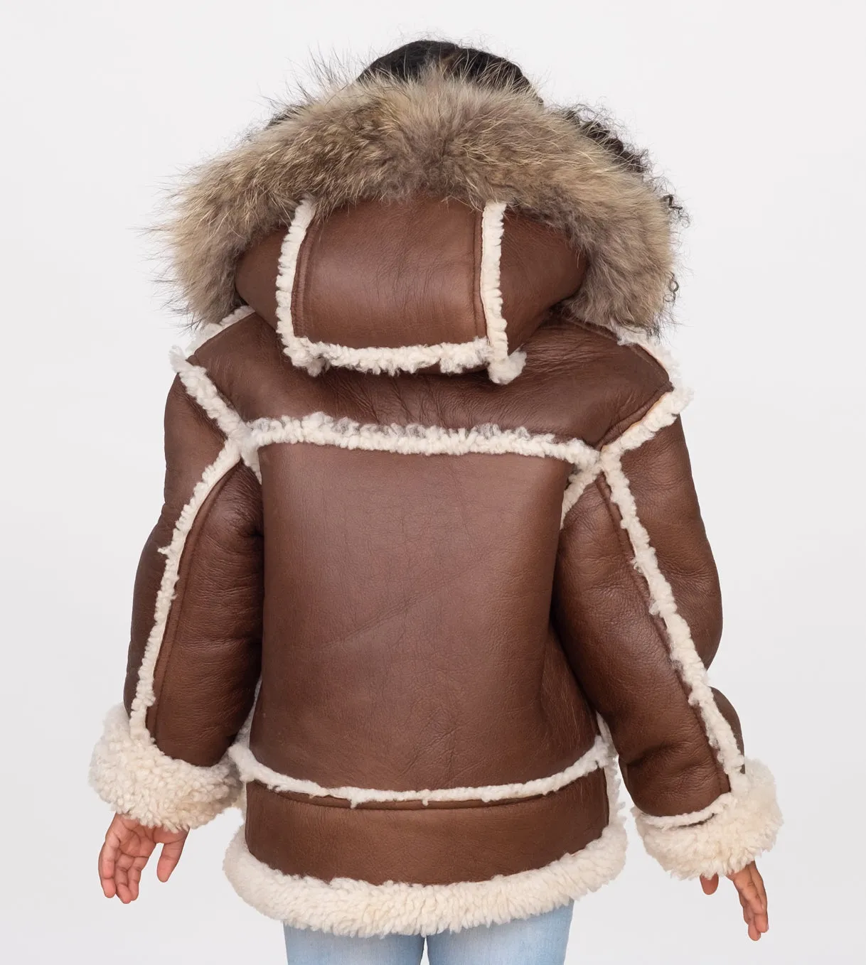 Sheepskin Kids jacket with hood and toggle and zipper closure Style #Brooklyn