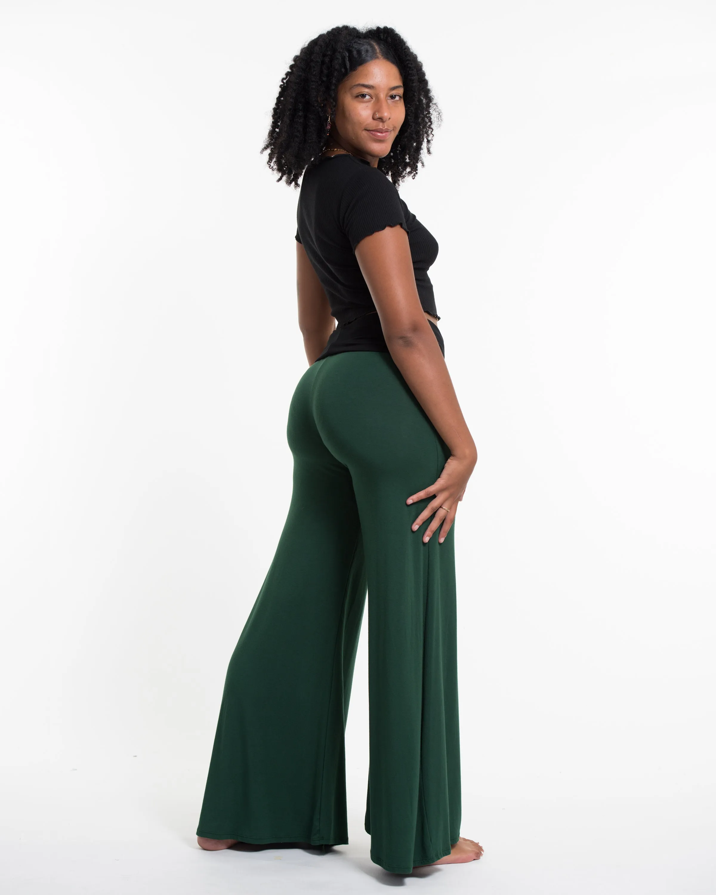 Solid Color Spandex Wide Leg Palazzo Pants in Green