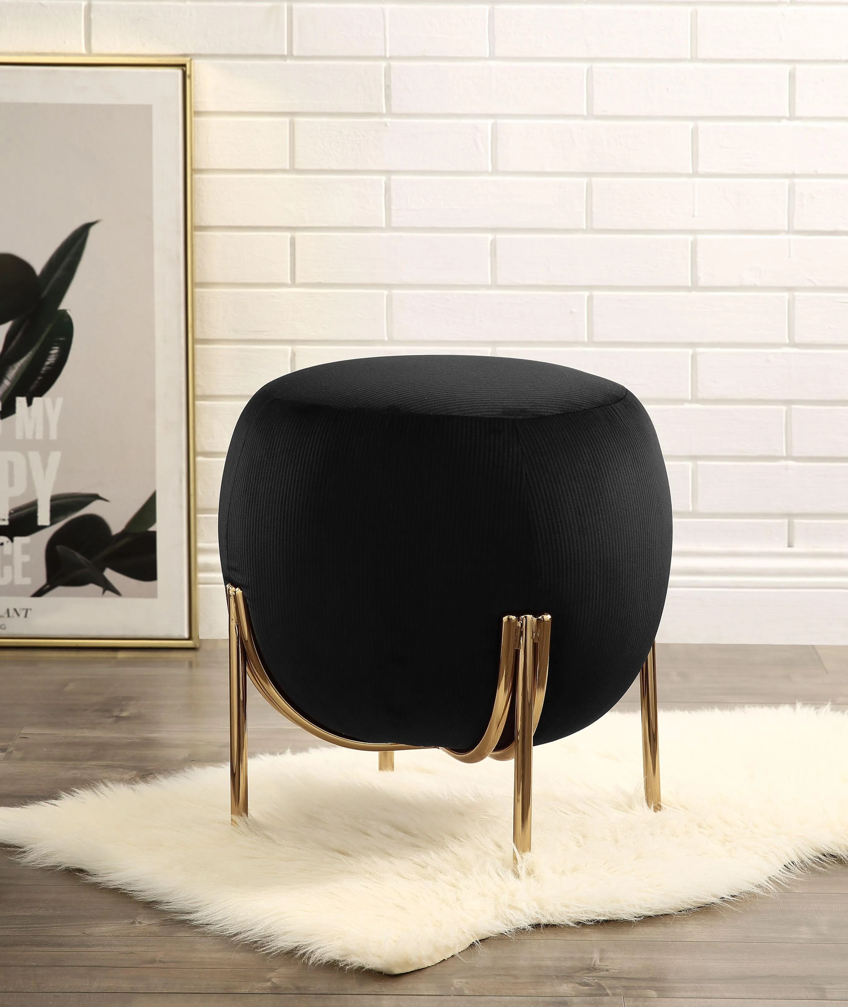 Spraxis Black Corduroy Ottoman