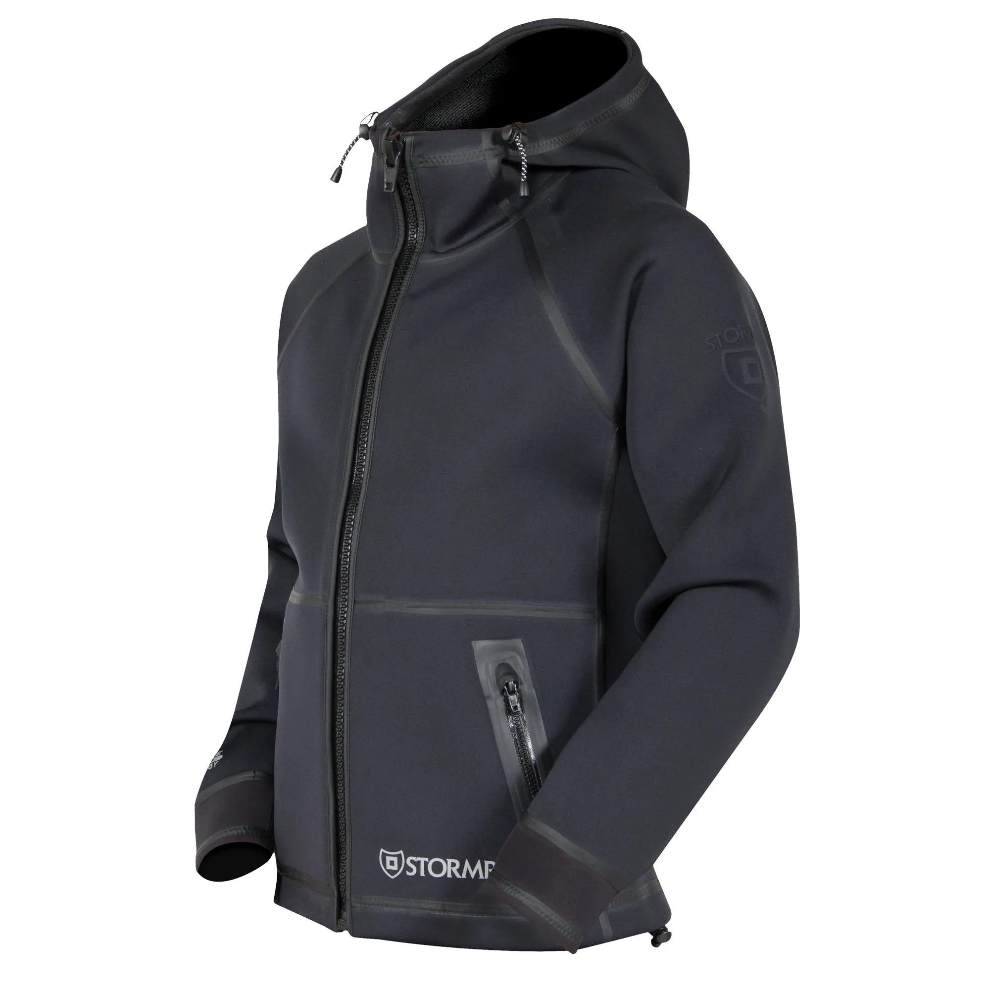 Stormr Mens Typhoon Jacket Black Neoprene Core Hooded AQ6 Fleece