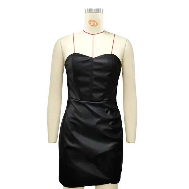 Strapless Faux Leather Mini Dress