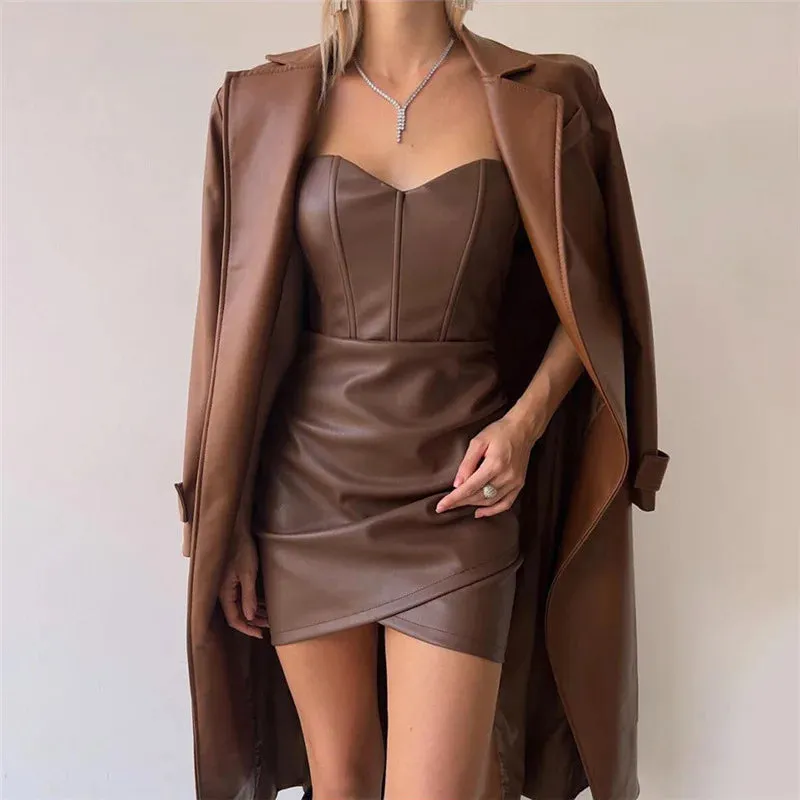 Strapless Faux Leather Mini Dress