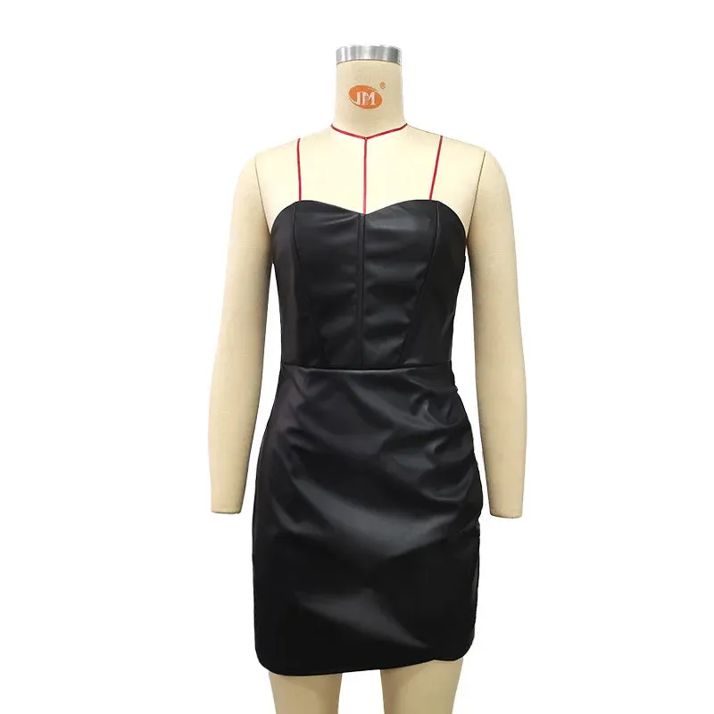 Strapless Faux Leather Mini Dress