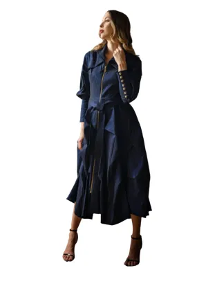 Stretch Duppioni Long Sleeve Dress