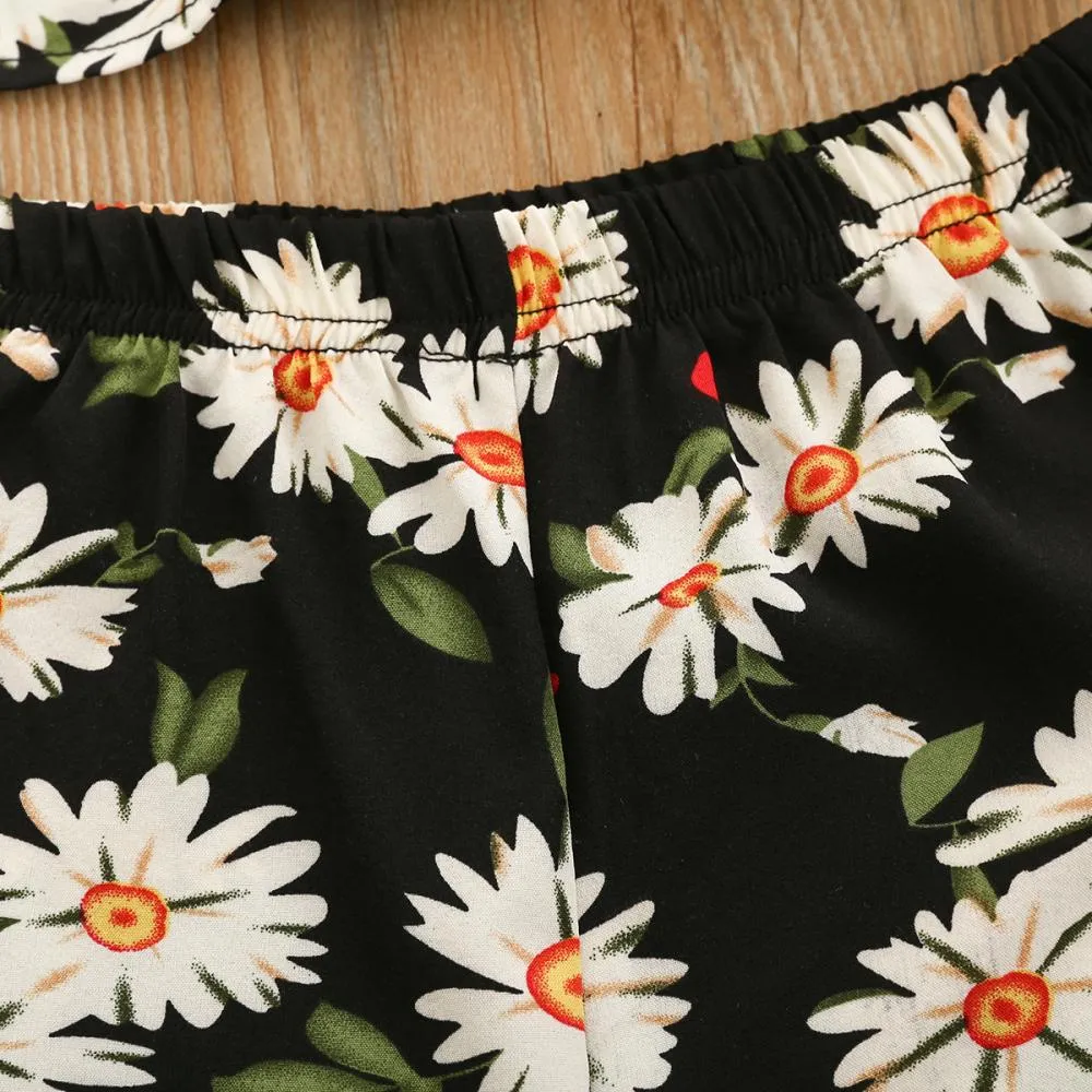 Summer Toddler Girls Flower Print Camisole Shorts Wholesale Girls Clothes