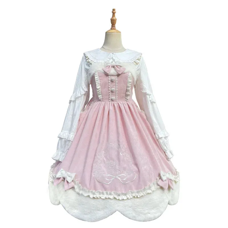 Sweet Lolita Dress - Autumn Deer Song Embroidered Corduroy JSK Dress for New Year