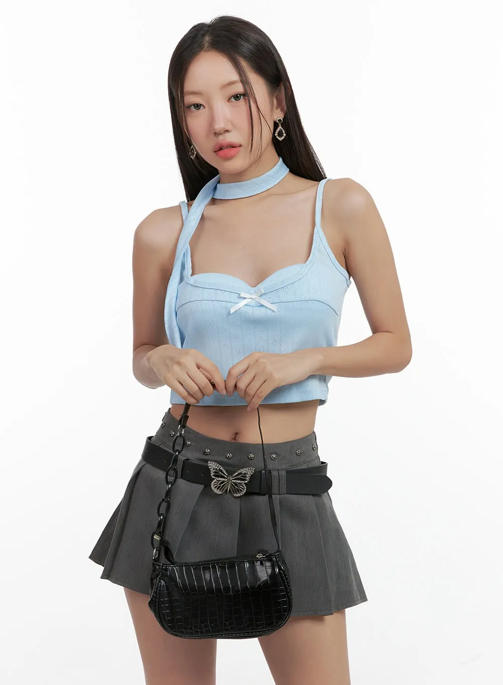 Sweetheart Ribbon Crop Top with Scarf Set OG407