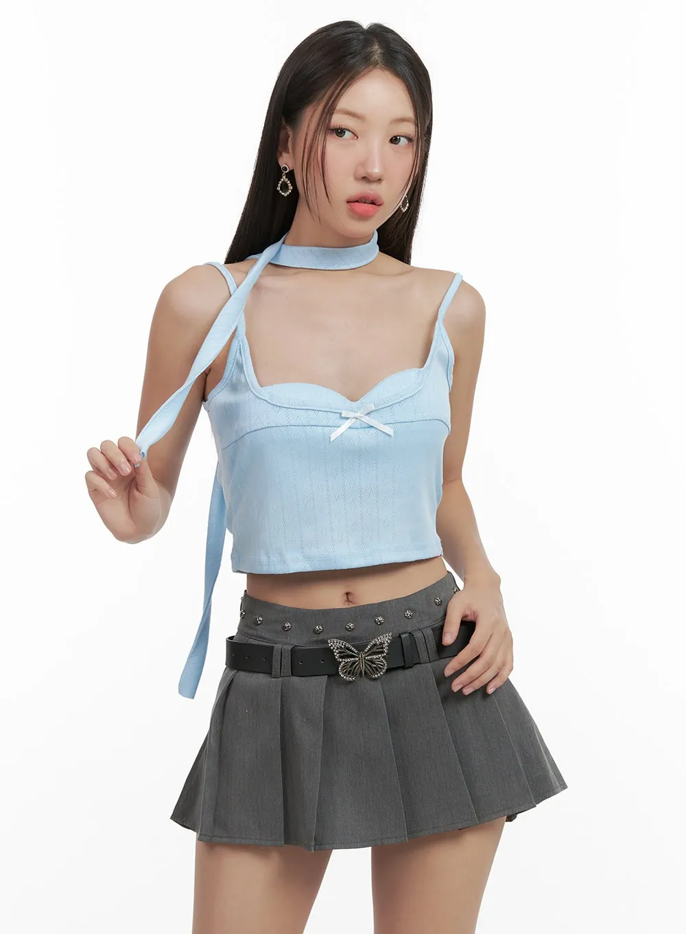 Sweetheart Ribbon Crop Top with Scarf Set OG407