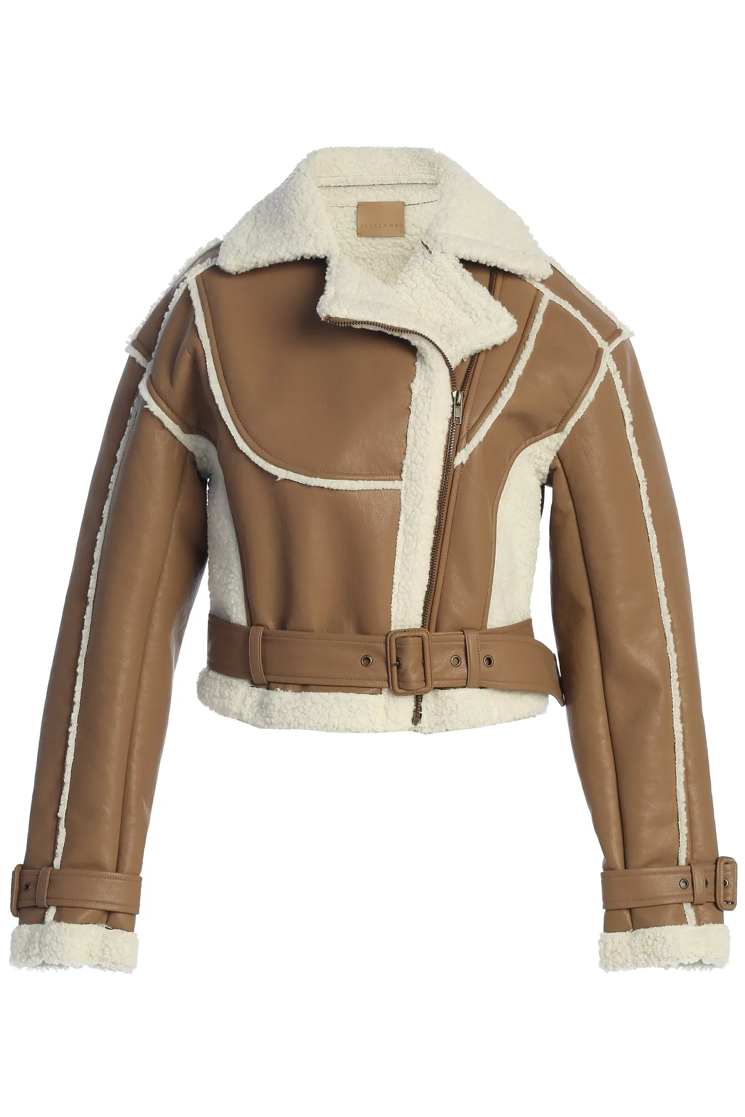 Tan Faux Leather Sherpa Jacket