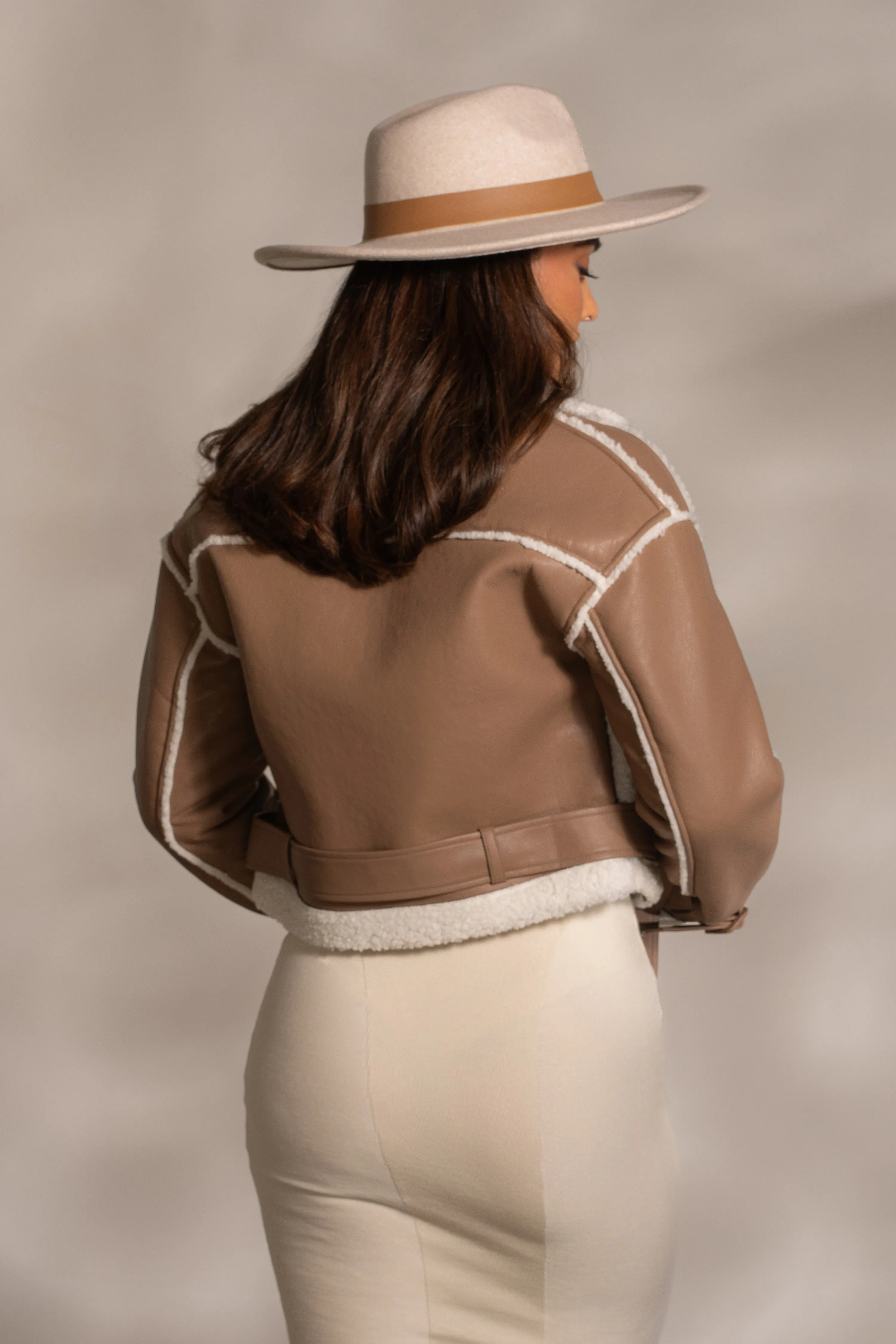 Tan Faux Leather Sherpa Jacket