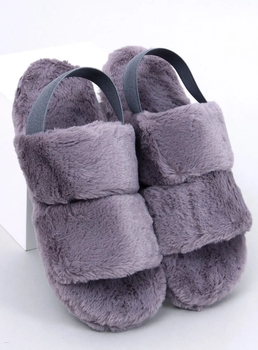 TEEK - Periwinkle Grey Strapped Fluff Slippers