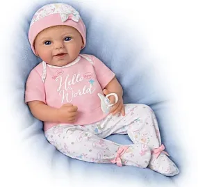 The Ashton - Drake Galleries Hello World So Truly Real® Newborn Lifelike Baby Girl Doll Weighted Fully Poseable with Soft RealTouch® Vinyl Skin by renowned Master Doll Artist Violet Parker 17-inches