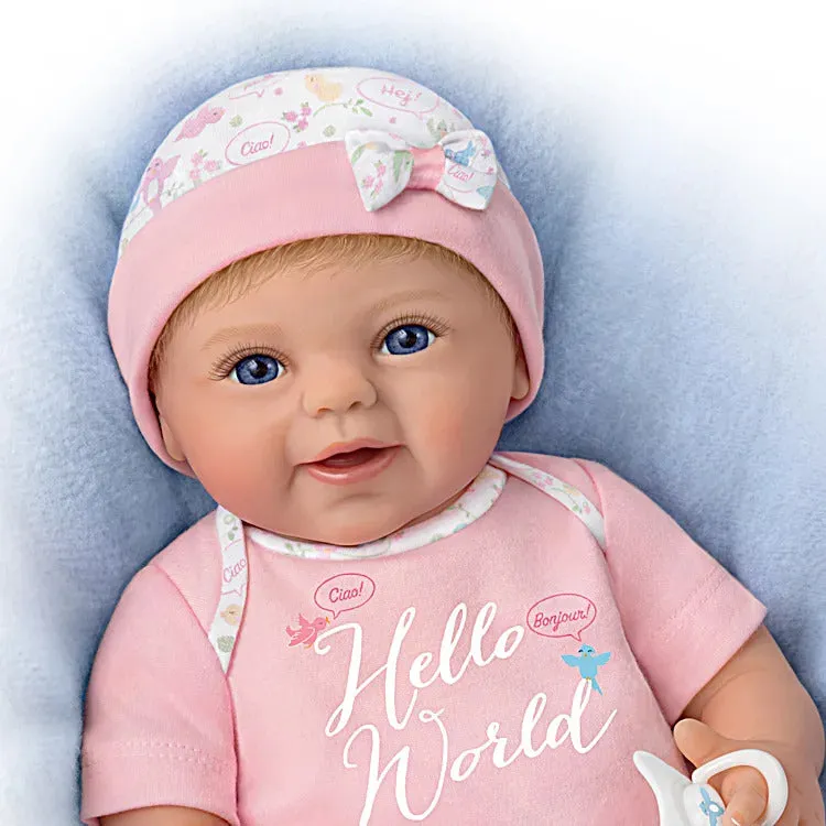 The Ashton - Drake Galleries Hello World So Truly Real® Newborn Lifelike Baby Girl Doll Weighted Fully Poseable with Soft RealTouch® Vinyl Skin by renowned Master Doll Artist Violet Parker 17-inches