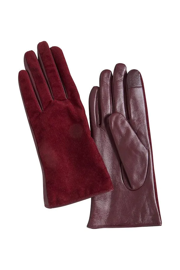 The Hillary Leather   Corduroy Gloves - Port