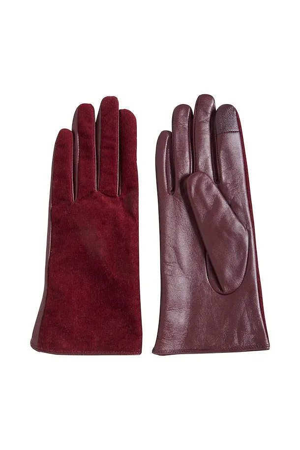 The Hillary Leather   Corduroy Gloves - Port