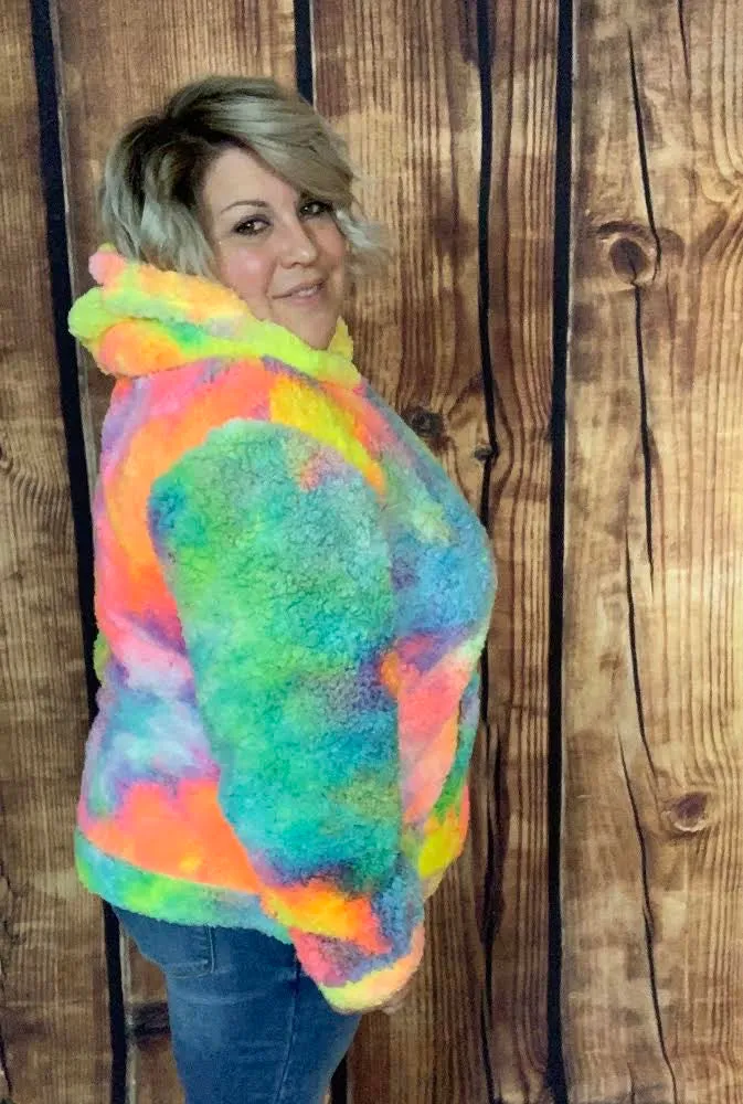 Tie Dye Sherpa Pullover Hoodie