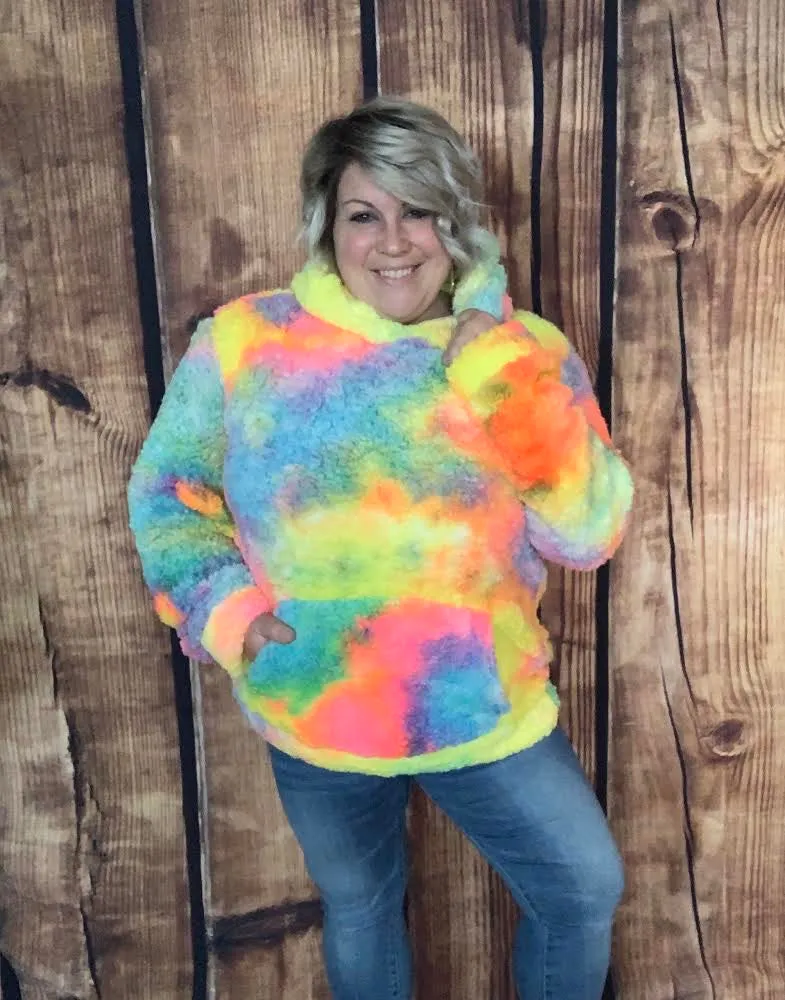 Tie Dye Sherpa Pullover Hoodie