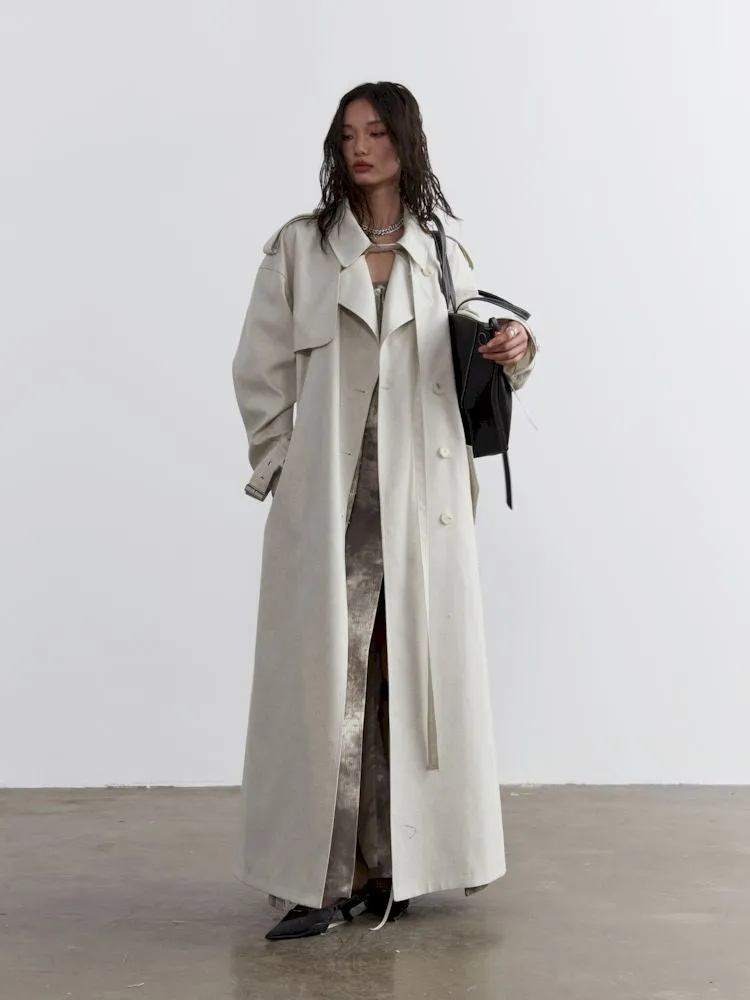 Tie Trim Genderless Long Trench Coat【s0000007269】