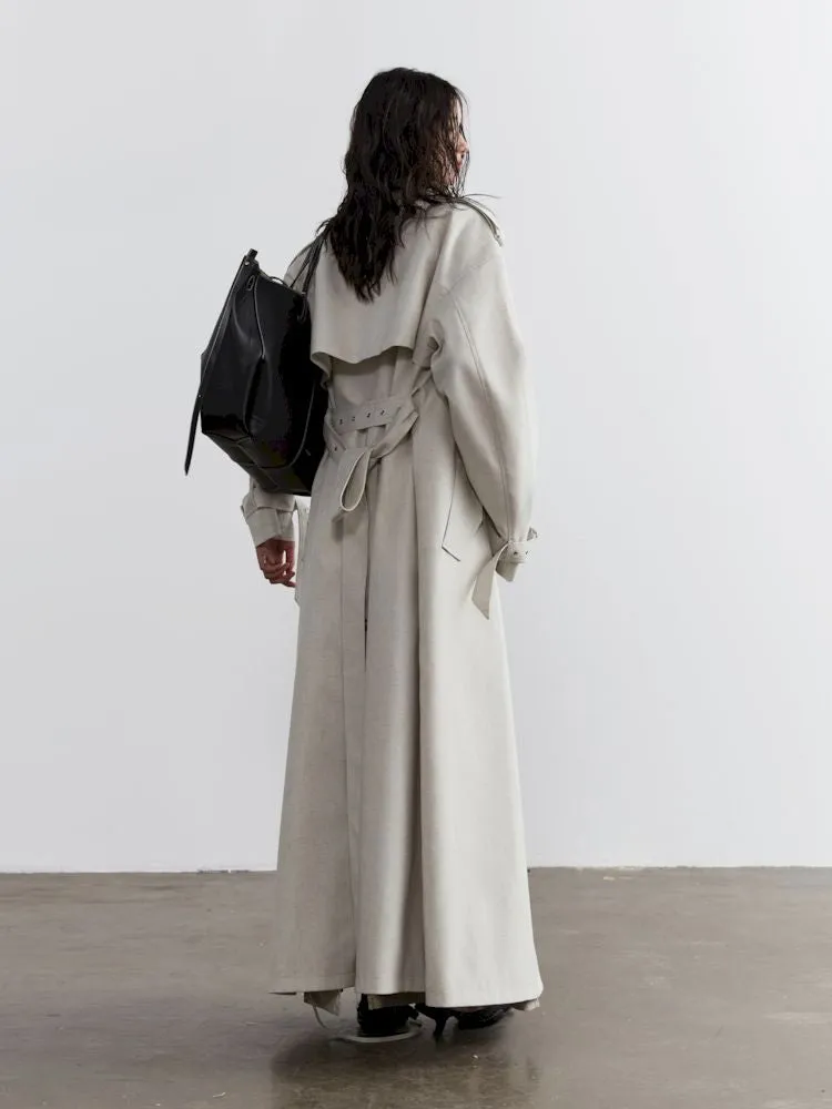 Tie Trim Genderless Long Trench Coat【s0000007269】